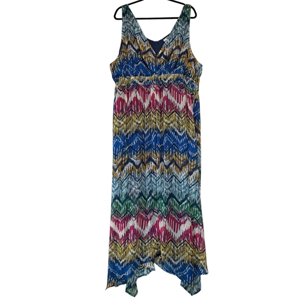 Masseys Maxi Dress Women Excellent Chevron Lined Boho Multi 24W Multicolor
